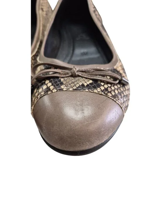 Ecco Womens Taupe & Snake Print Leather Ballet Flats Size 40 EU - Picture 6 of 12